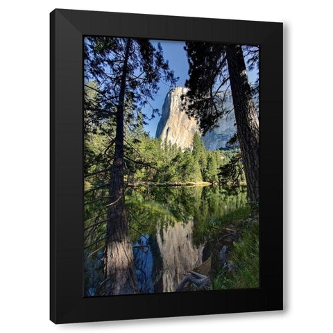 El Capitan reflected on Merced River-Yosemite National Park-California Black Modern Wood Framed Art Print with Double Matting by Jones, Adam