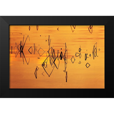 Reed pattern and sunset reflected on Tuolumne River-Tuolumne Meadows Black Modern Wood Framed Art Print by Jones, Adam
