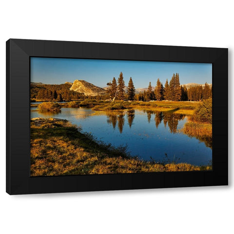Lembert Dome reflected on Tuolumne River at sunset-Yosemite National Park-California Black Modern Wood Framed Art Print with Double Matting by Jones, Adam