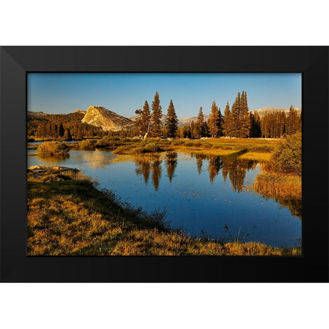Lembert Dome reflected on Tuolumne River at sunset-Yosemite National Park-California Black Modern Wood Framed Art Print by Jones, Adam