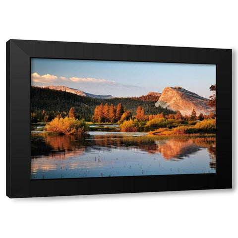 Lembert Dome reflected on Tuolumne River at sunset-Yosemite National Park-California Black Modern Wood Framed Art Print with Double Matting by Jones, Adam