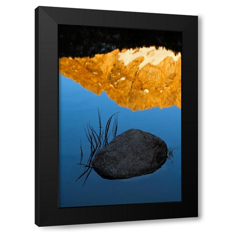 Boulder and grass stems in Alpine tarn-Tuolumne Meadows sunrise-Yosemite National Park-California Black Modern Wood Framed Art Print with Double Matting by Jones, Adam