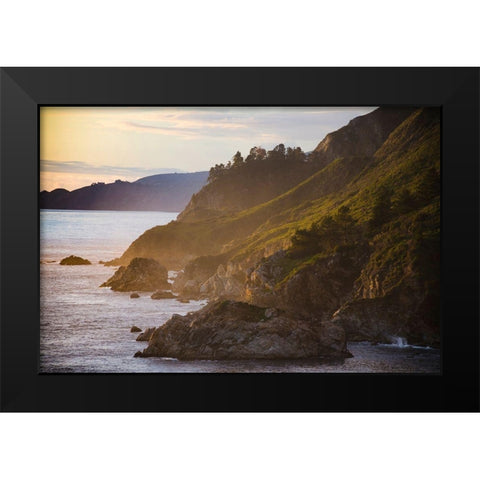 Coastal Cliffs at Sunset-Julia Pfeiffer Burns State Park-Big Sur-California-USA Black Modern Wood Framed Art Print by Miller, Anna