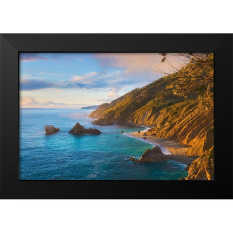 Coastal Cliffs at Sunset-Julia Pfeiffer Burns State Park-Big Sur-California-USA Black Modern Wood Framed Art Print by Miller, Anna