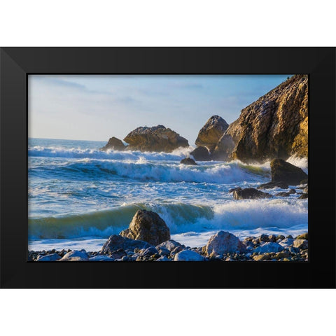 Large Waves on Rockaway Beach-Pacifica-California-USA Black Modern Wood Framed Art Print by Miller, Anna