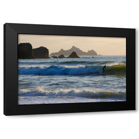 Surfing Rockaway Beach-Pacifica-California-USA Black Modern Wood Framed Art Print with Double Matting by Miller, Anna