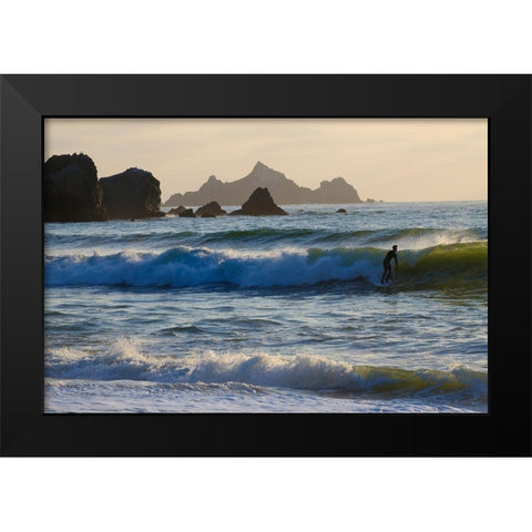 Surfing Rockaway Beach-Pacifica-California-USA Black Modern Wood Framed Art Print by Miller, Anna