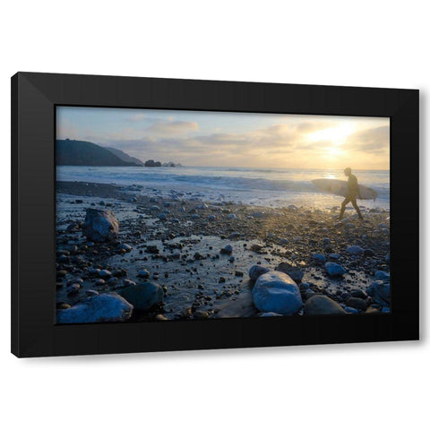 Surfing Rockaway Beach-Pacifica-California-USA Black Modern Wood Framed Art Print with Double Matting by Miller, Anna