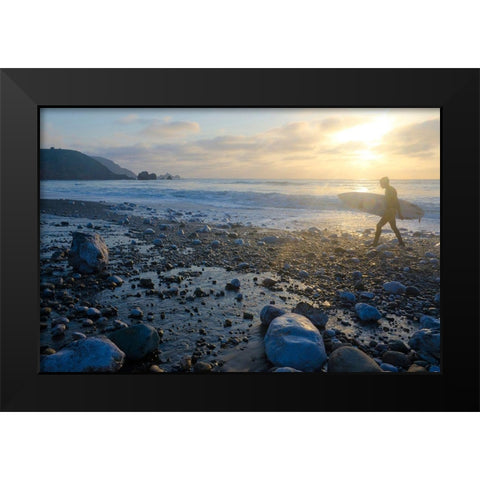 Surfing Rockaway Beach-Pacifica-California-USA Black Modern Wood Framed Art Print by Miller, Anna