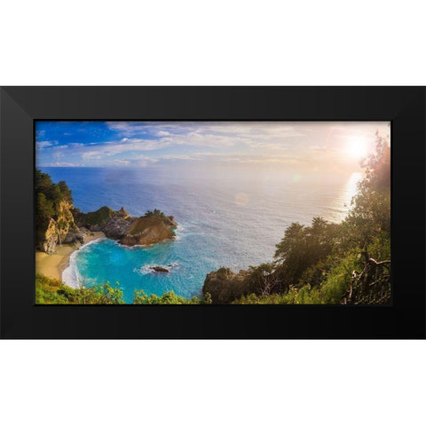 Sunset-McWay Falls-Julia Pfeiffer Burns State Park-Big Sur-California-USA Black Modern Wood Framed Art Print by Miller, Anna