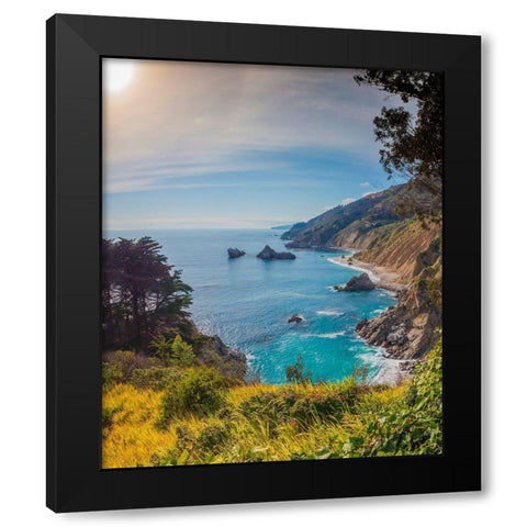 Coastal Cliffs at Sunset-Julia Pfeiffer Burns State Park-Big Sur-California-USA Black Modern Wood Framed Art Print by Miller, Anna