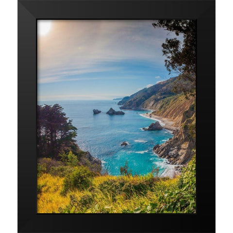 Coastal Cliffs at Sunset-Julia Pfeiffer Burns State Park-Big Sur-California-USA Black Modern Wood Framed Art Print by Miller, Anna