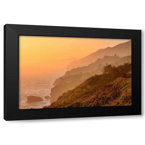 Golden Sunset on Big Sur Coastal Cliffs-California-USA Black Modern Wood Framed Art Print with Double Matting by Miller, Anna
