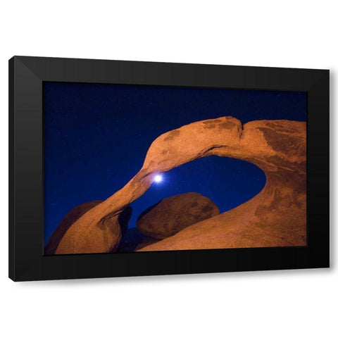 CA, Alabama Hills rock arch and moon at night Black Modern Wood Framed Art Print with Double Matting by Kirkland, Dennis
