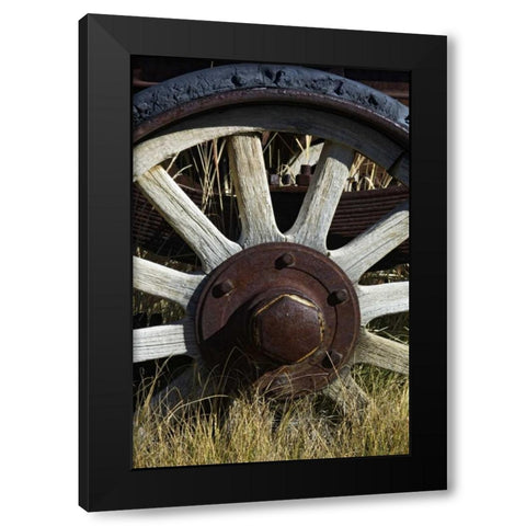 California, Bodie state Historic Park, Old wheel Black Modern Wood Framed Art Print by Kirkland, Dennis