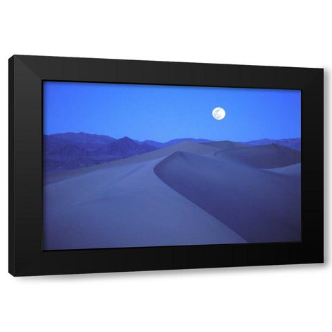 CA, Death Valley NP, Moonrise over sand dunes Black Modern Wood Framed Art Print with Double Matting by Kirkland, Dennis