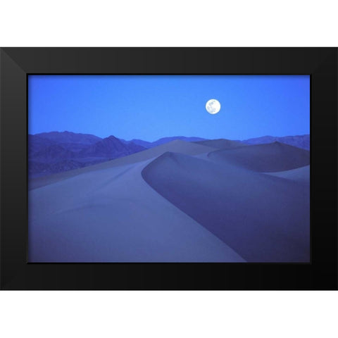 CA, Death Valley NP, Moonrise over sand dunes Black Modern Wood Framed Art Print by Kirkland, Dennis