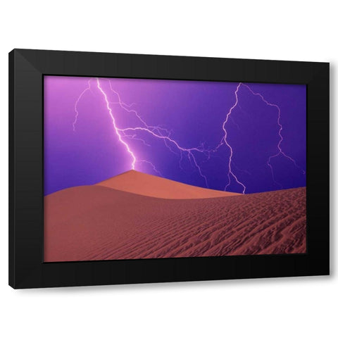 CA, Death Valley NP, Lightning bolts over dunes Black Modern Wood Framed Art Print with Double Matting by Satushek, Steve