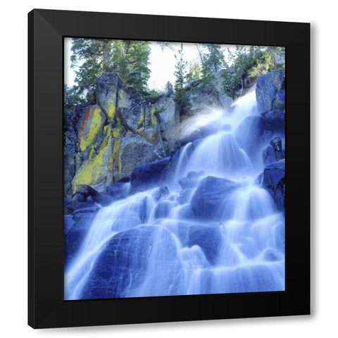 CA, Sierra Nevada Waterfall cascades over rocks Black Modern Wood Framed Art Print with Double Matting by Talbot Frank, Christopher