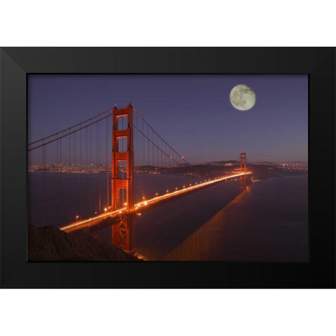 CA, Marin Moonrise above the Golden Gate Bridge Black Modern Wood Framed Art Print by Anon, Josh