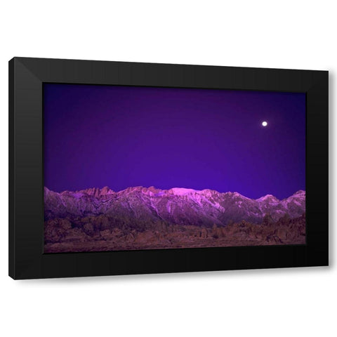 CA, Alabama Hills Moon over the Eastern Sierras Black Modern Wood Framed Art Print by Welling, Dave