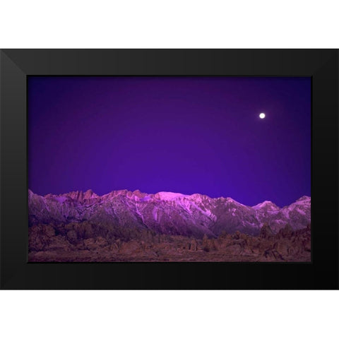 CA, Alabama Hills Moon over the Eastern Sierras Black Modern Wood Framed Art Print by Welling, Dave