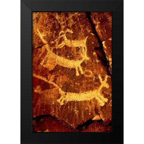 California, Little Petroglyph Canyon Petroglyphs Black Modern Wood Framed Art Print by Welling, Dave