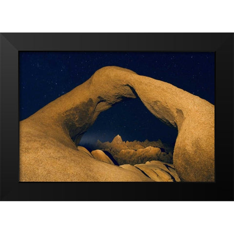 CA, Alabama Hills Mobius Arch illuminated Black Modern Wood Framed Art Print by Kirkland, Dennis