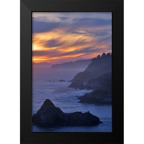 CA, Big Sur Coastal scene at sunset Black Modern Wood Framed Art Print by Kelley, David