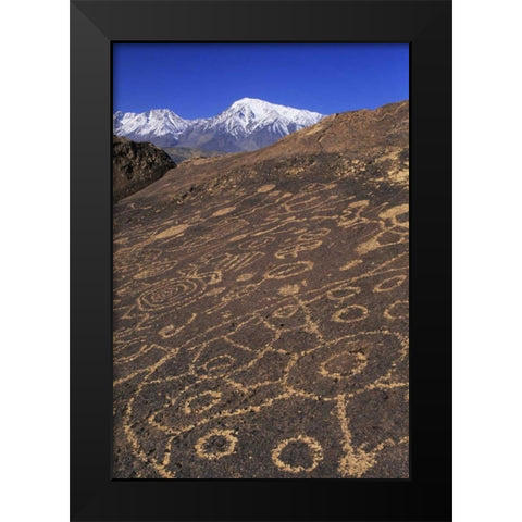 CA, Sierra Nevada Circular and linear petroglyph Black Modern Wood Framed Art Print by Flaherty, Dennis