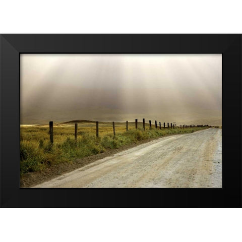 USA, California Country road lit by sun rays Black Modern Wood Framed Art Print by Paulson, Don