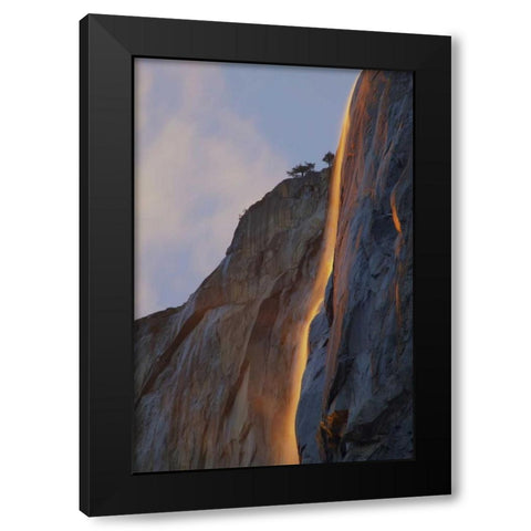CA, Yosemite Light reflects off Horsetail Falls Black Modern Wood Framed Art Print by Anon, Josh