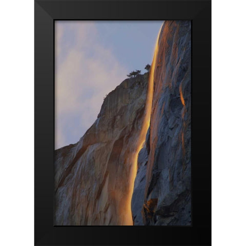 CA, Yosemite Light reflects off Horsetail Falls Black Modern Wood Framed Art Print by Anon, Josh