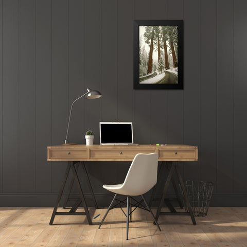 CA, Sequoia NP Spring snowfall at park entrance Black Modern Wood Framed Art Print by Grall, Don