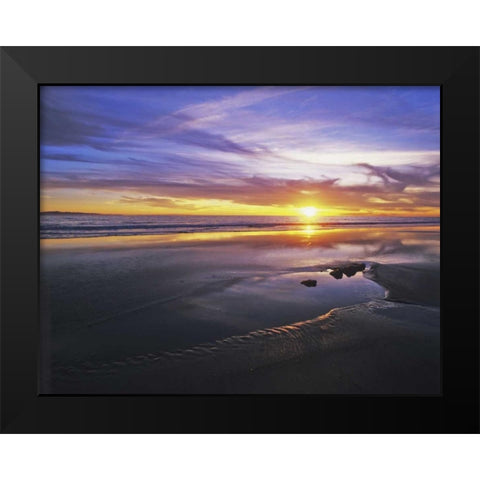 CA, Santa Barbara Sunset on the ocean and beach Black Modern Wood Framed Art Print by Flaherty, Dennis