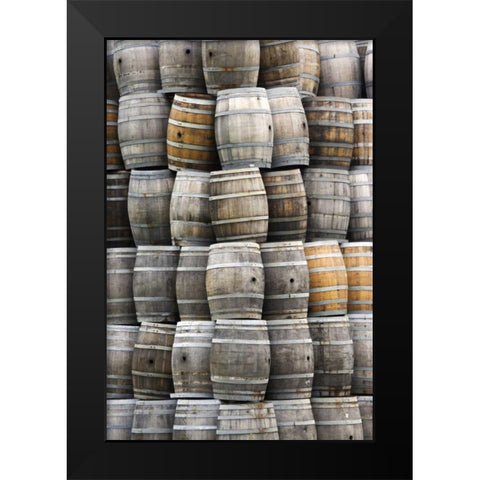 CA, San Luis Obispo Co Stacks of wine barrels Black Modern Wood Framed Art Print by Flaherty, Dennis