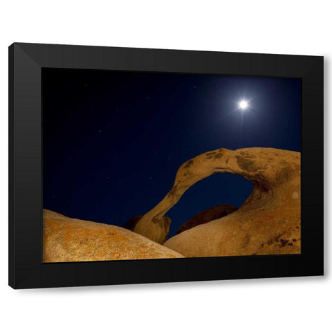 CA, Alabama Hills Moonrise behind Mobius Arch Black Modern Wood Framed Art Print with Double Matting by Flaherty, Dennis