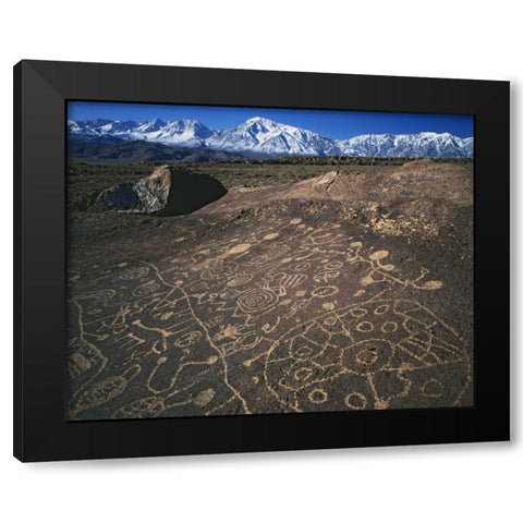 CA, Bishop, Sierra Mts Curvilinear petroglyphs Black Modern Wood Framed Art Print with Double Matting by Flaherty, Dennis