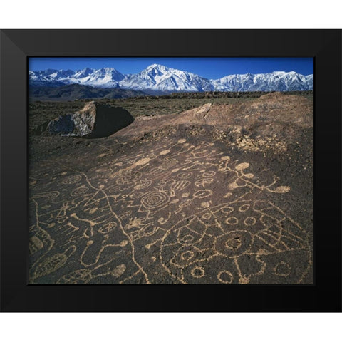 CA, Bishop, Sierra Mts Curvilinear petroglyphs Black Modern Wood Framed Art Print by Flaherty, Dennis