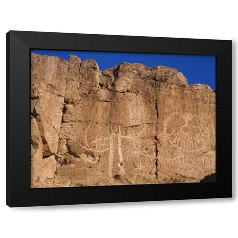 California, Owens Valley, Curvilinear petroglyphs Black Modern Wood Framed Art Print by Flaherty, Dennis