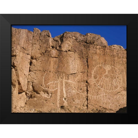 California, Owens Valley, Curvilinear petroglyphs Black Modern Wood Framed Art Print by Flaherty, Dennis
