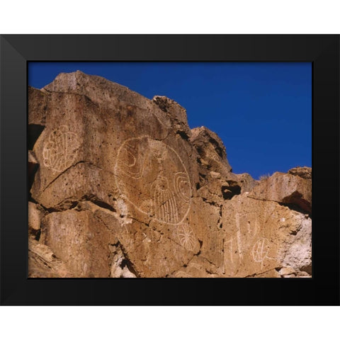 California, Owens Valley, Curvilinear petroglyphs Black Modern Wood Framed Art Print by Flaherty, Dennis