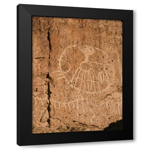 California, Owens Valley, Curvilinear petroglyphs Black Modern Wood Framed Art Print by Flaherty, Dennis