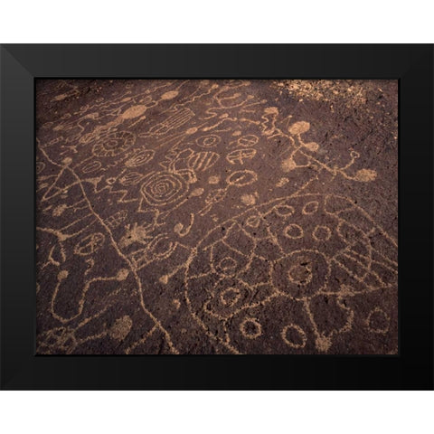 California, Owens Valley, Curvilinear petroglyphs Black Modern Wood Framed Art Print by Flaherty, Dennis