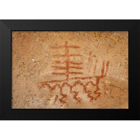 California, Owens Valley Pictographs in a cave Black Modern Wood Framed Art Print by Flaherty, Dennis