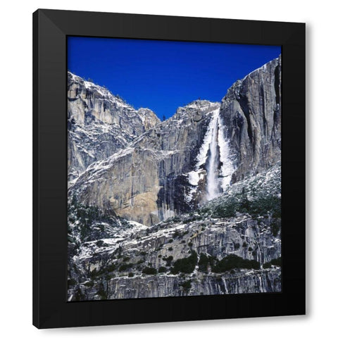 CA, Yosemite Ice-rimmed Upper Yosemite Falls Black Modern Wood Framed Art Print with Double Matting by Flaherty, Dennis