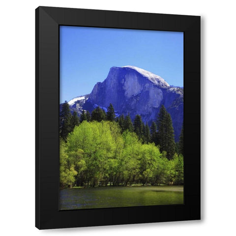 CA, Yosemite Half Dome rock and Merced River Black Modern Wood Framed Art Print with Double Matting by Flaherty, Dennis