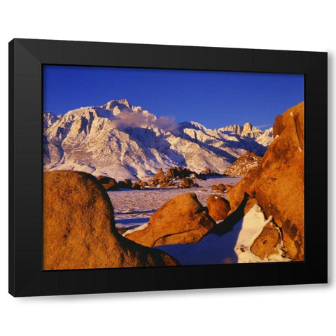 CA, Mt Whitney and Lone Pine peak in winter Black Modern Wood Framed Art Print by Flaherty, Dennis