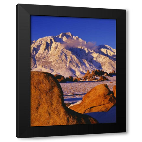 CA, Mt Whitney and Lone Pine peak in winter Black Modern Wood Framed Art Print by Flaherty, Dennis