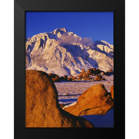 CA, Mt Whitney and Lone Pine peak in winter Black Modern Wood Framed Art Print by Flaherty, Dennis